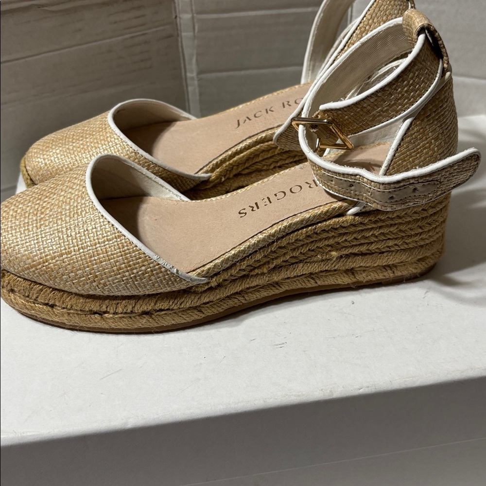 Jack Rogers Natural Woven Espadrille Sandals with White Trim - Picture 5 of 7